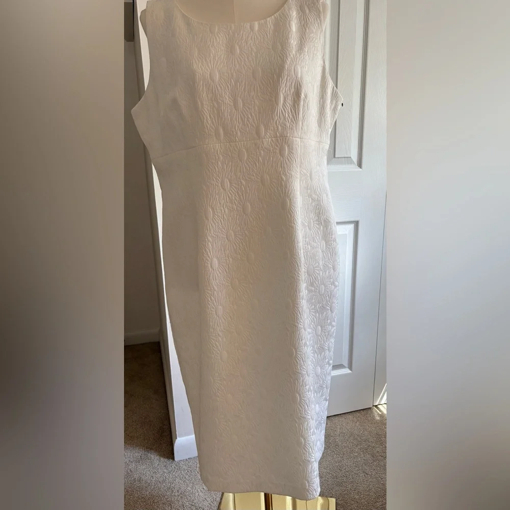 Kasper white Jacquard Floral sleeveless midi empire dress size 14 - Picture 4 of 6